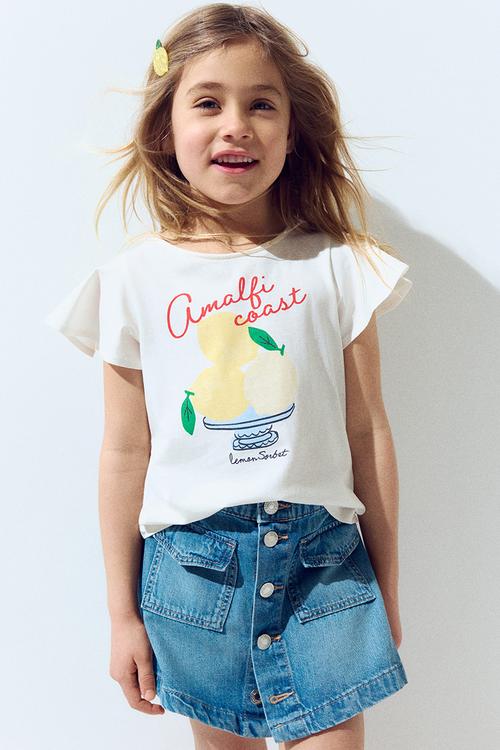 Flutter-sleeved cotton top - white amalfi coast