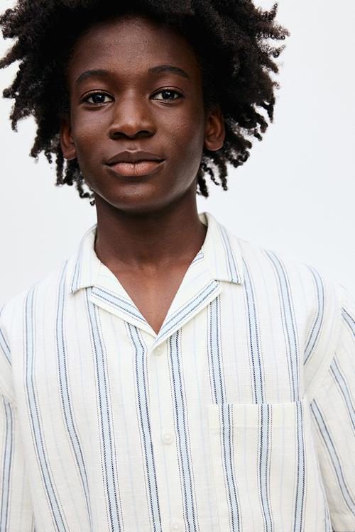 Cotton resort shirt - light blue & white striped