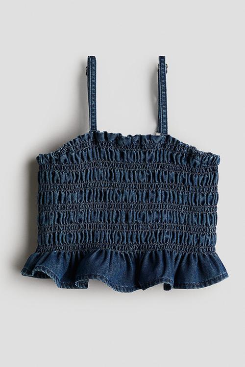 Smocked denim top - dark denim blue 
