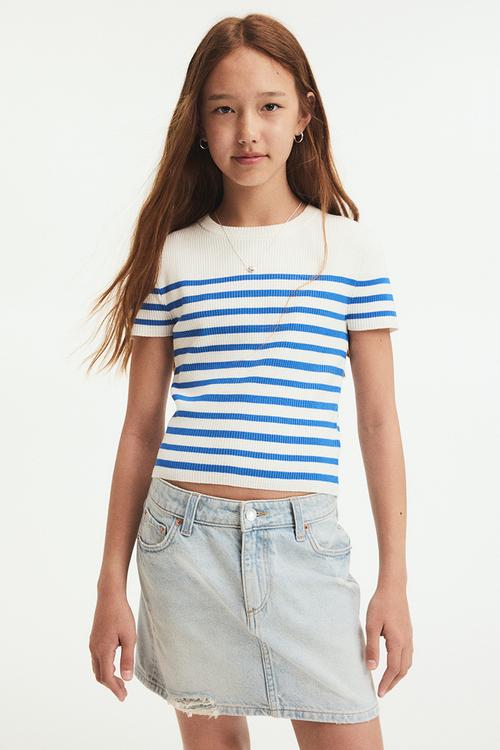 Short rib-knit top - white/blue striped