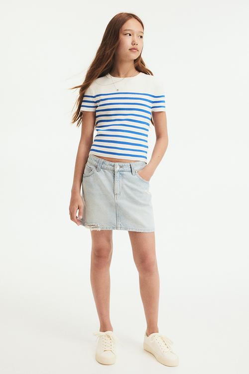 Short rib-knit top - white/blue striped