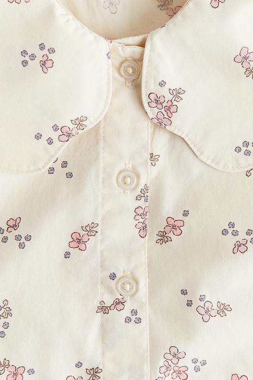 Collared cotton blouse - light beige floral