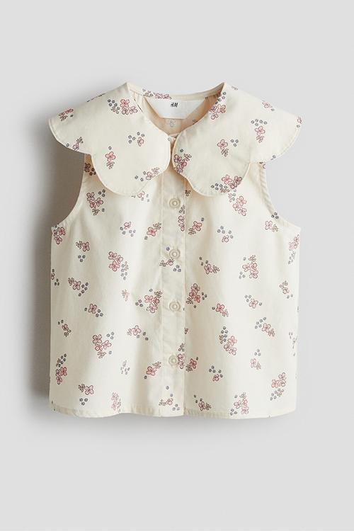 Collared cotton blouse - light beige floral