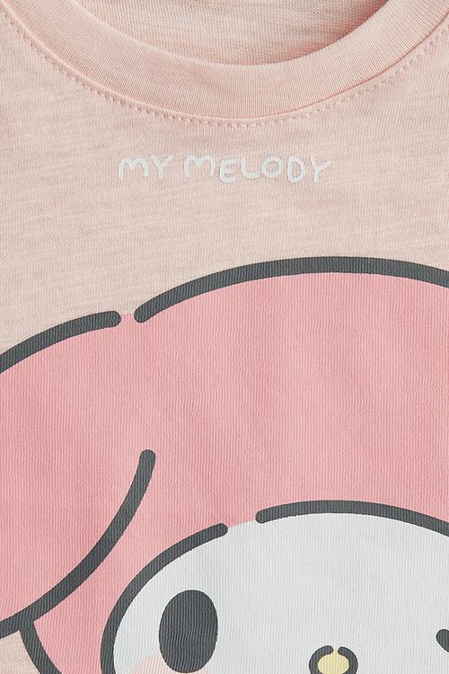 Print-motif cotton T-shirt - light peach pink/my melody