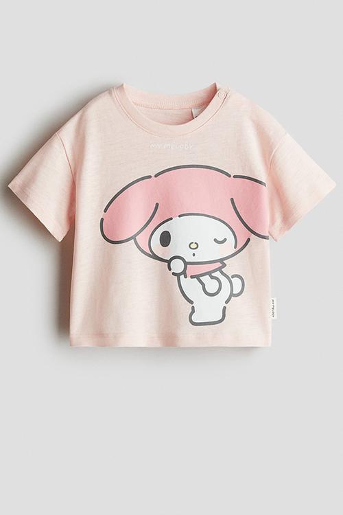 Print-motif cotton T-shirt - light peach pink/my melody
