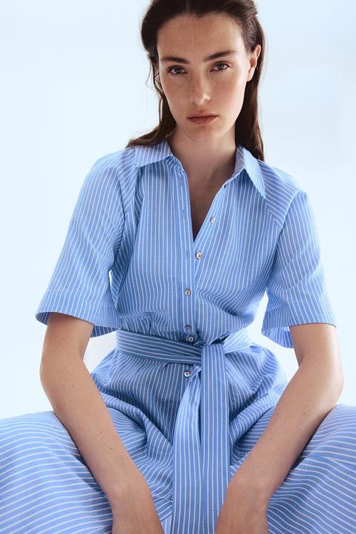 Tie-belt shirt dress - light blue/striped