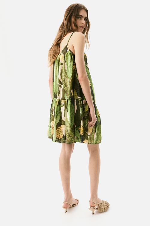 A-line strappy dress - green patterned 