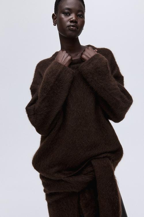 Oversized mohair-blend jumper - dark brown 