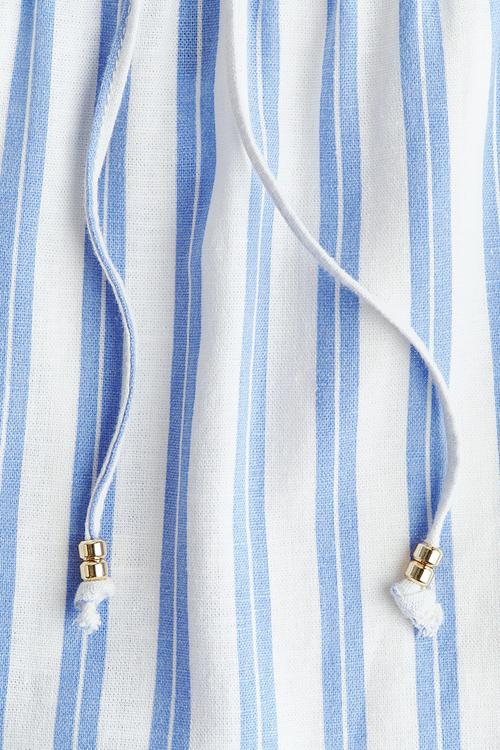 Linen-blend drawstring shorts - white/blue striped