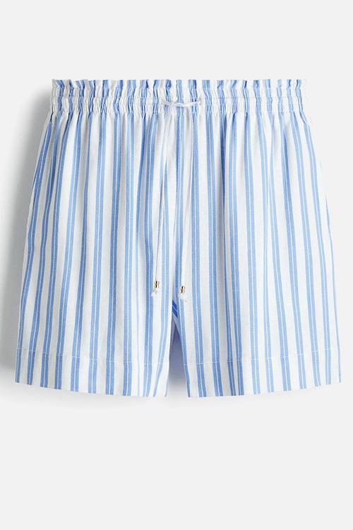 Linen-blend drawstring shorts - white/blue striped