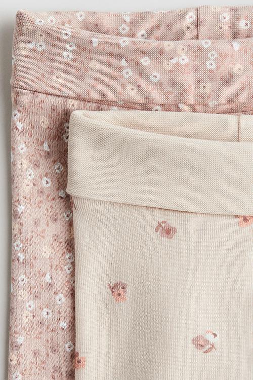 2-pack cotton jersey leggings - pink,beige,multi