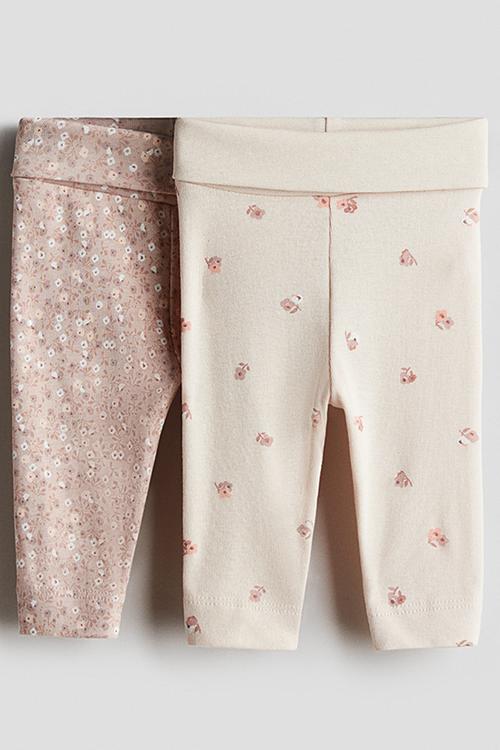 2-pack cotton jersey leggings - pink,beige,multi