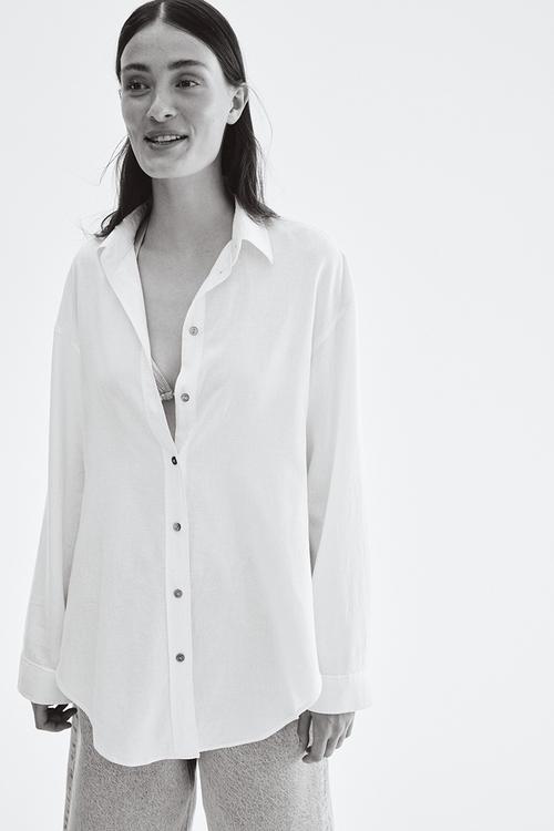 Tie-detail linen-blend shirt - white