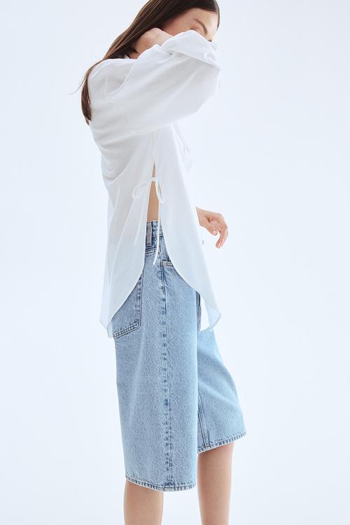 Tie-detail linen-blend shirt - white