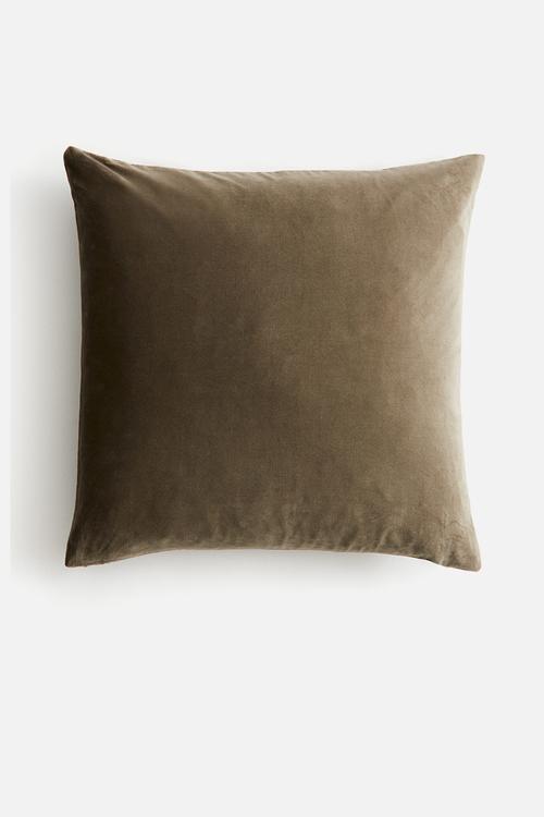 Cotton velvet cushion cover - khaki green