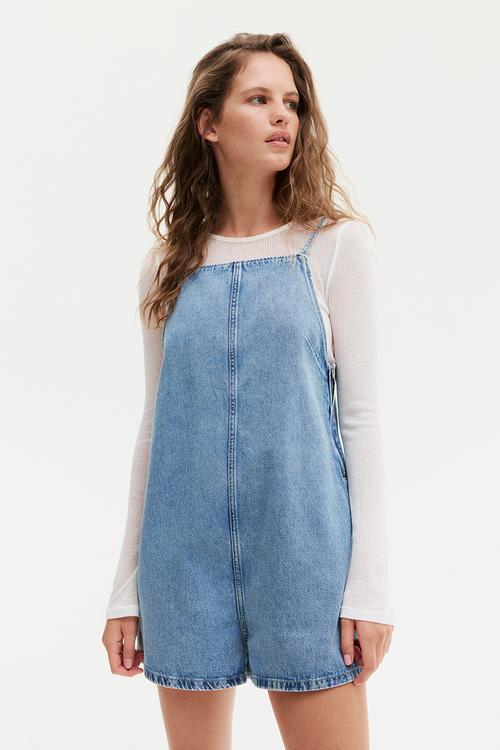 Square-neck playsuit - denim blue