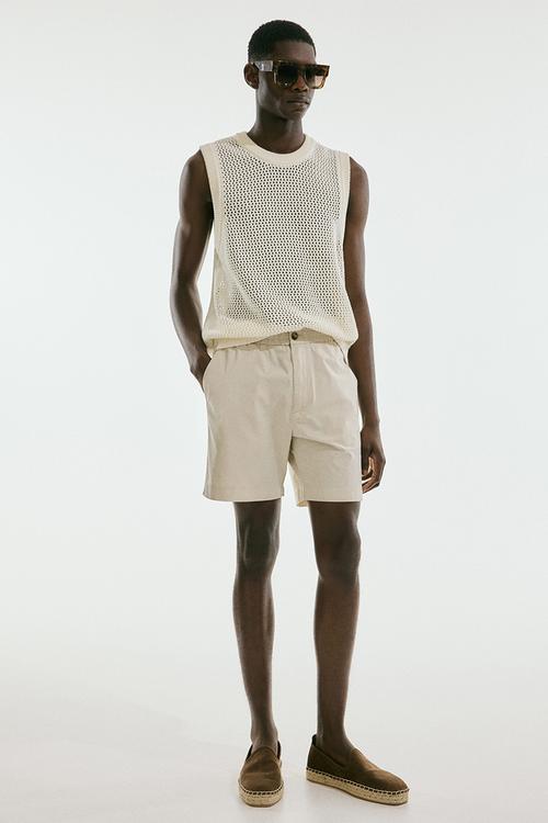 Relaxed fit poplin shorts - light beige