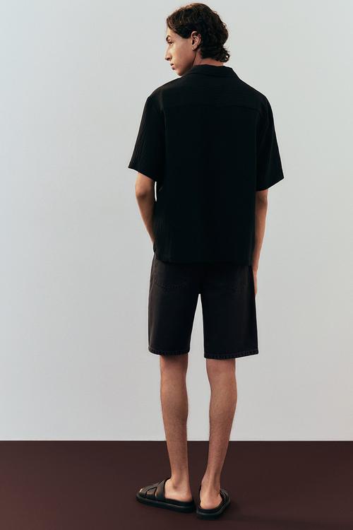 Regular denim shorts - black
