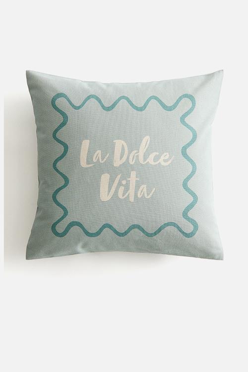 Printed cotton cushion cover - light turquoise/la dolce vita