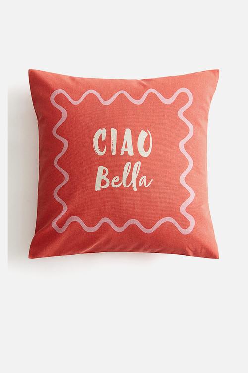 Printed cotton cushion cover - coral red/ciao bella