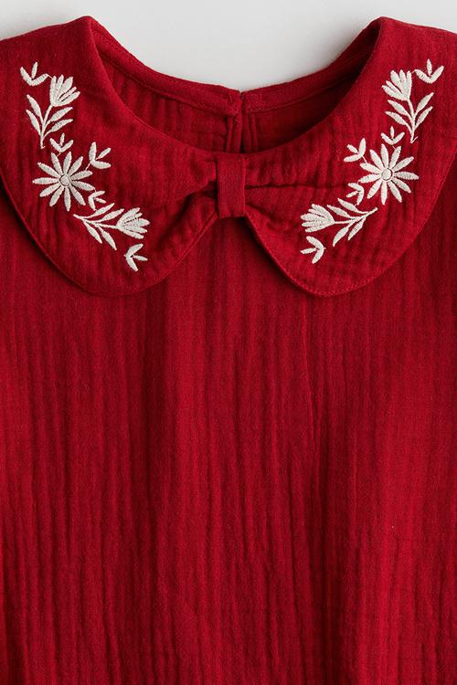 Cotton muslin dress - red
