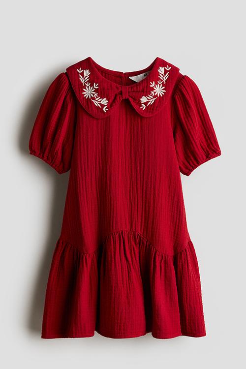 Cotton muslin dress - red