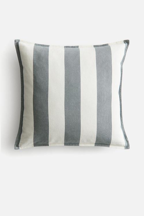 Linen-blend cushion cover - grey-green/striped