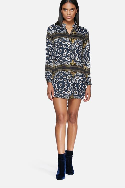Collarless shirt dress 
