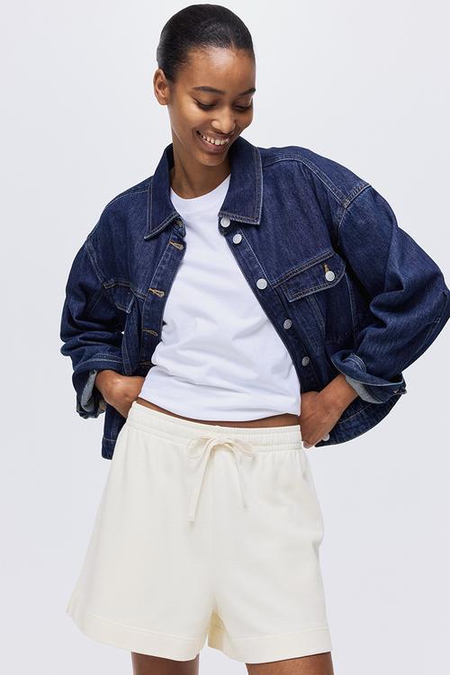 Washed cotton sweatshorts - cream