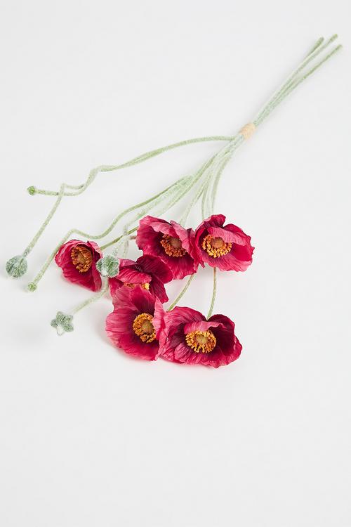 Poppy flower & bud bundle spray - red