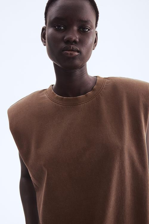 Shoulder-pad vest top - brown washed out