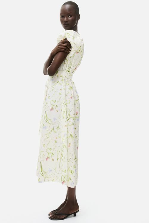 Puff-sleeved poplin dress - white/floral 