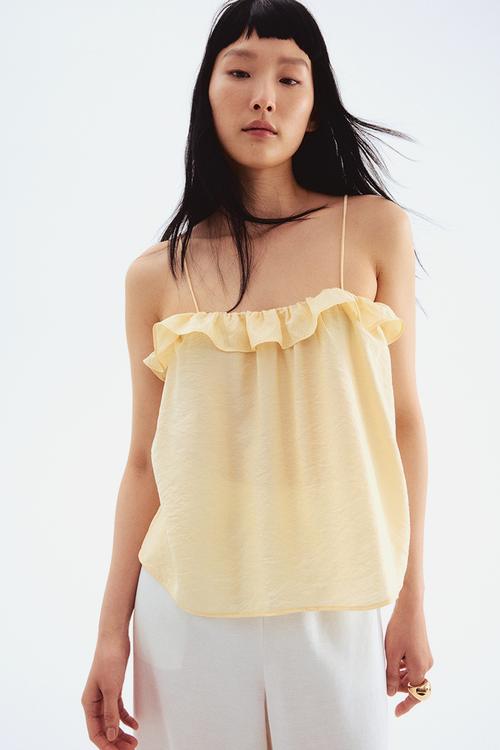 Frill-trimmed strappy top - light yellow 