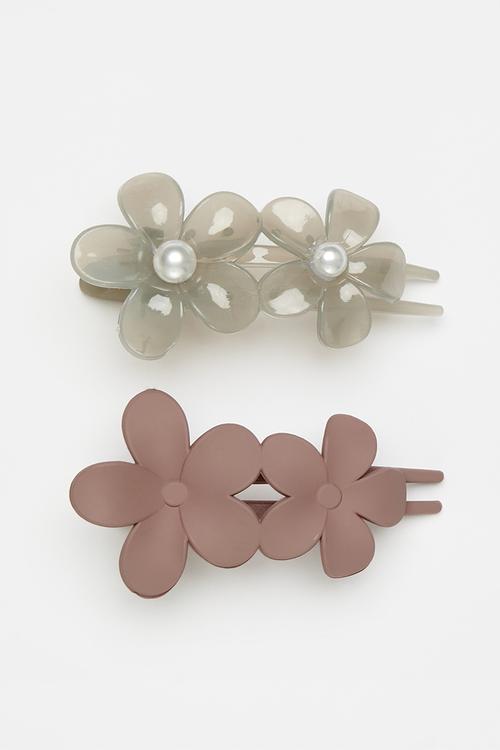 Flower hair clip - tan/clear white
