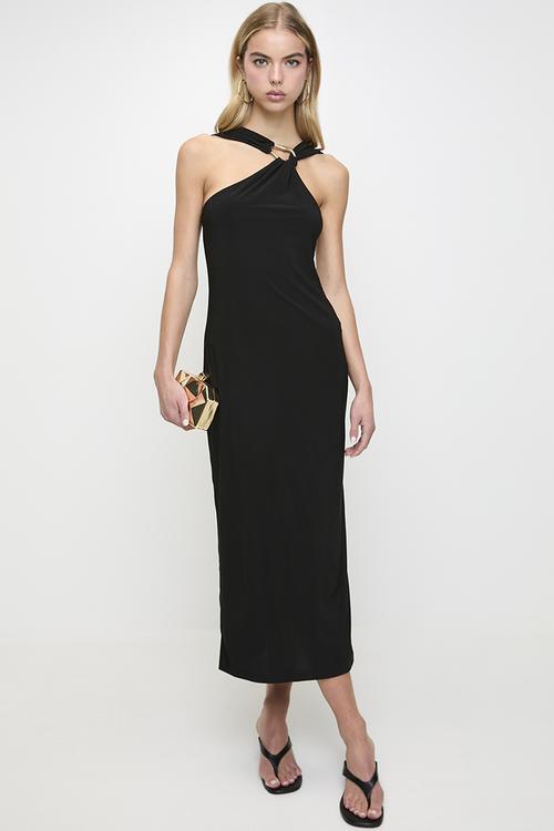 Body-fitting Detailed Knitted Elegant Dress - Black