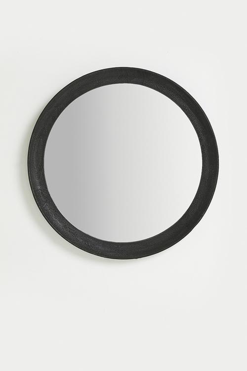 Wooden Round Mirror 60cm - Black