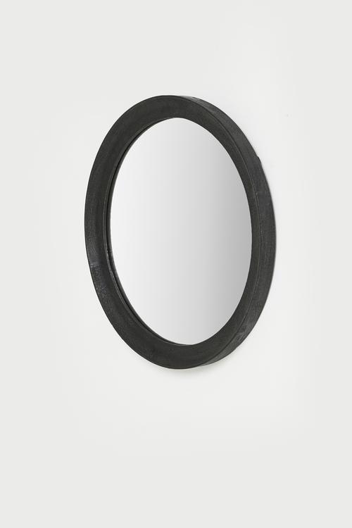 Wooden Round Mirror 60cm - Black