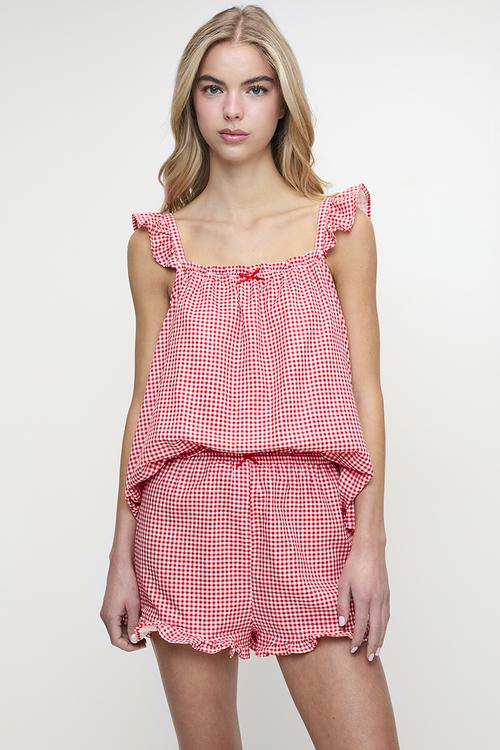 Adult babydoll pj set family christmas - varsity red/gingham