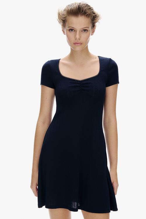 Pointelle-jersey dress - navy blue