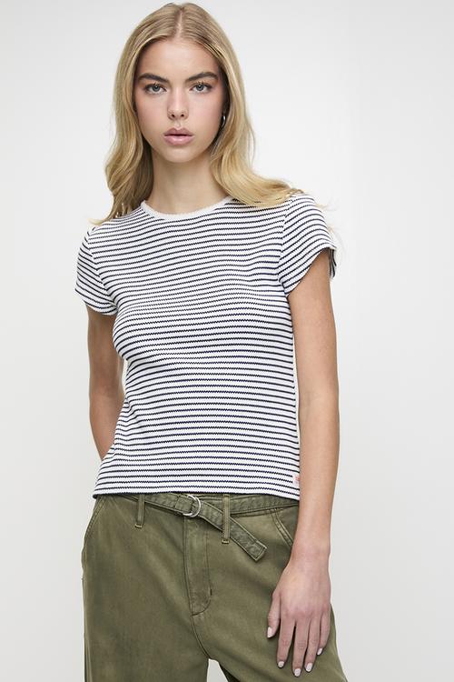 Dry Goods Waffle Cap-Sleeve Tee - Stripe Grey