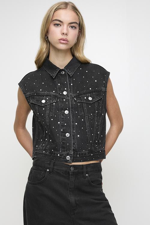 Shrunken '90s Trucker Vest - Black