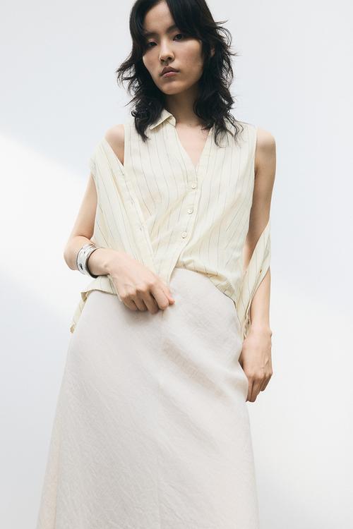 Linen-blend sleeveless shirt - cream/pinstriped