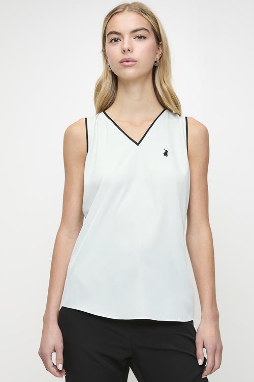 Wmn Anna Sl V-Neck Blouse - Cool Sage