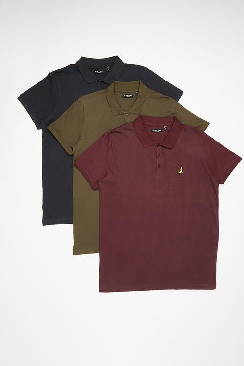 3 Pack PoloShort Sleeve  - Navy / Khaki / Burgundy