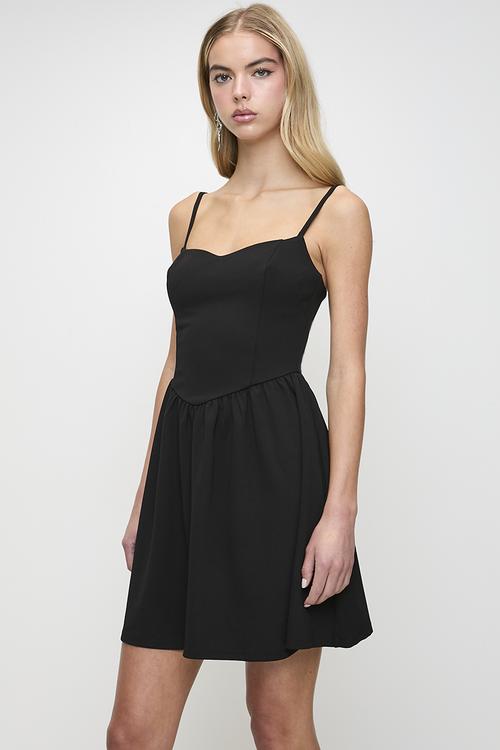 Switch It Up: Mini Dress With Gauging In The Waist And A Sweet Heart Neckline - Black
