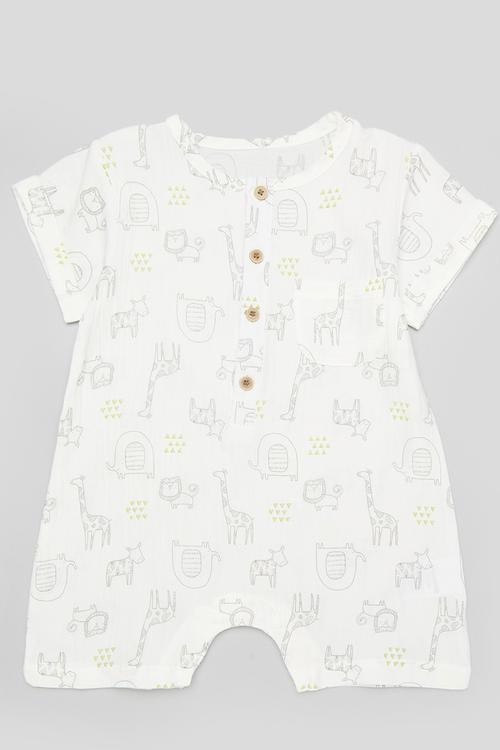 Printed half button romper - multi