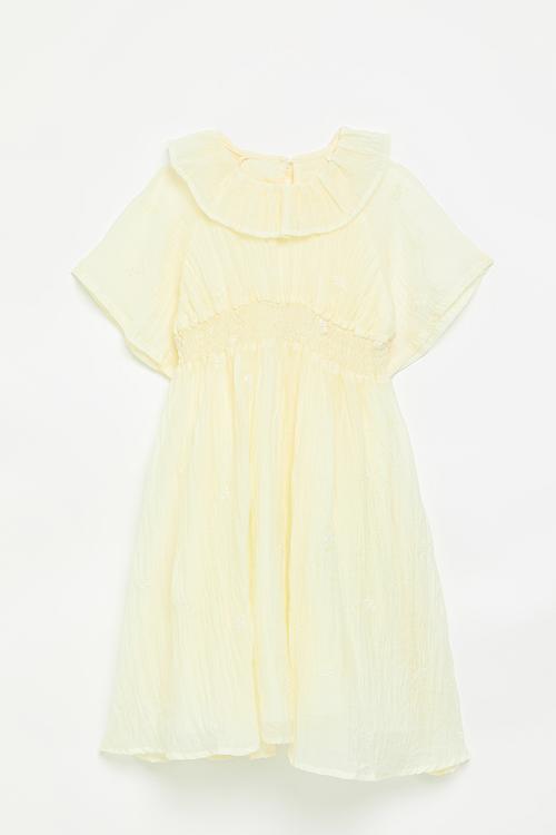 Broderie anglaise dress with ruffle collar - lemon chiffon