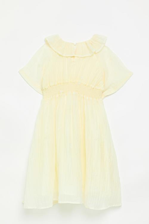 Broderie anglaise dress with ruffle collar - lemon chiffon