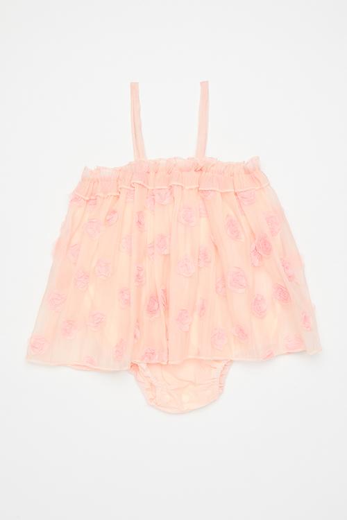 Rose adorned bodysuit dress - peach pink