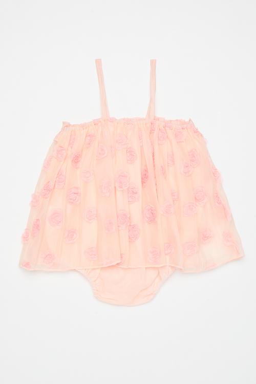 Rose adorned bodysuit dress - peach pink